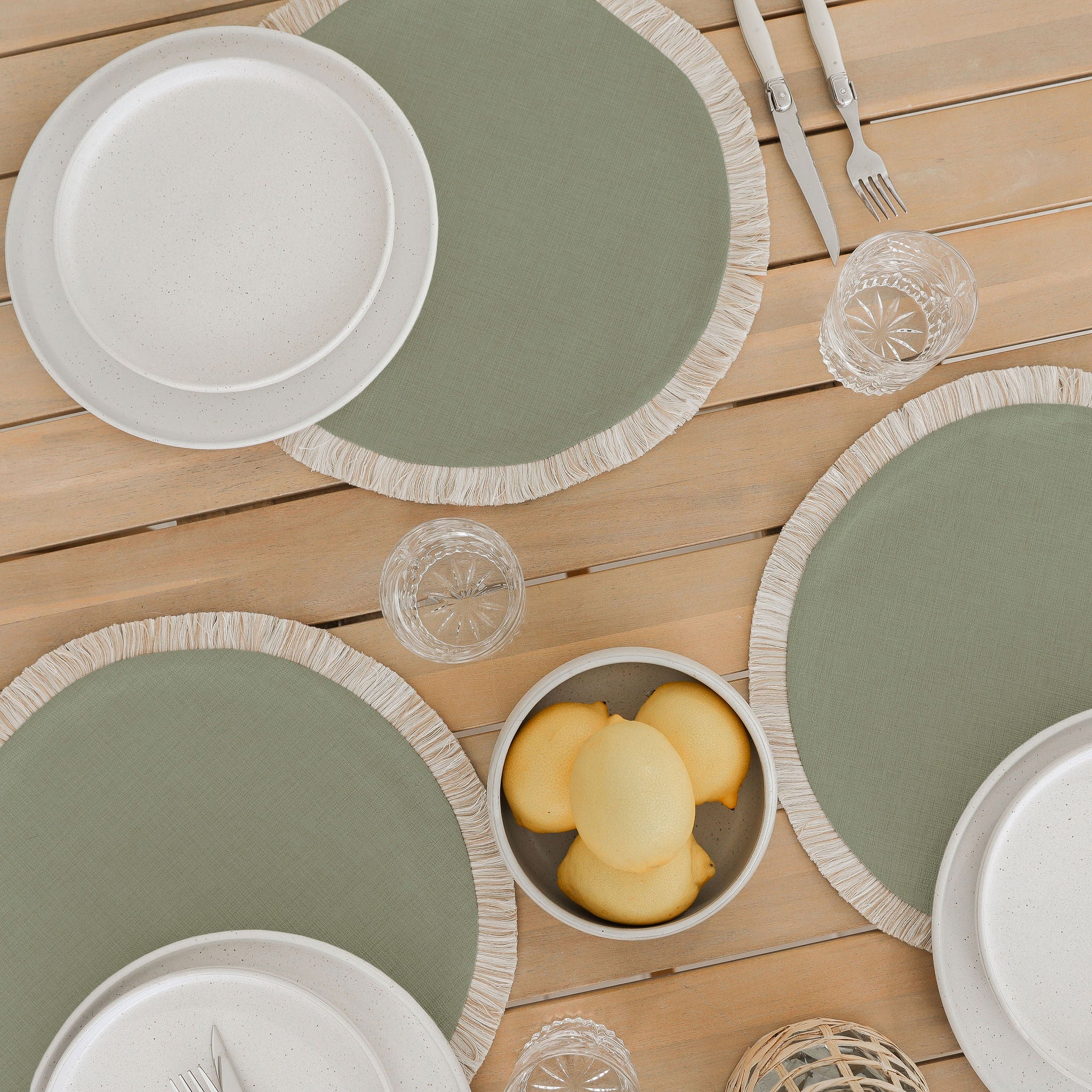 Round Placemat-Solid-Sage-40cm