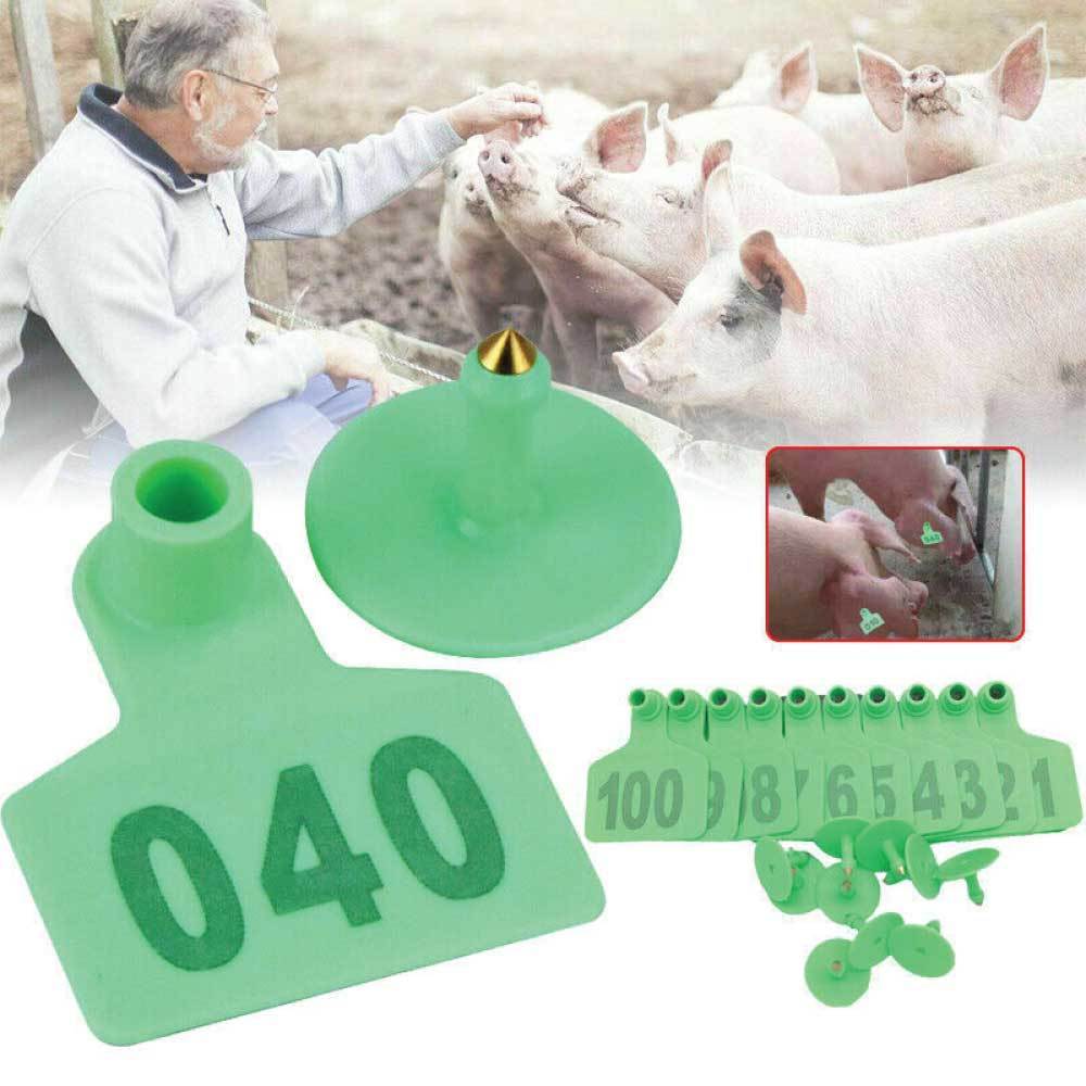 1-100 Cattle Number Ear Tags Set - Green Pig Sheep Goat Livestock Label