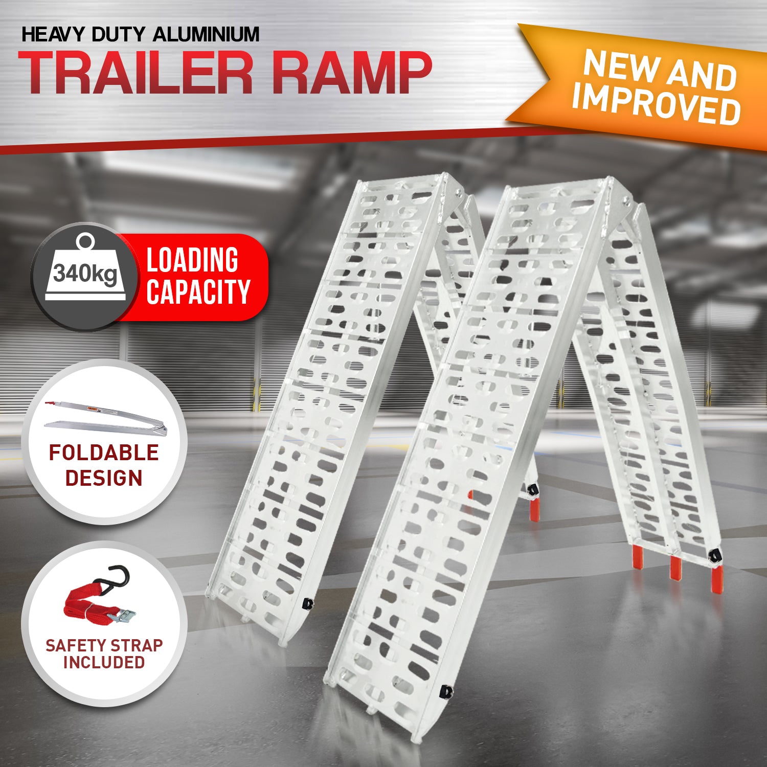 Rigg 2 x Aluminium ATV Loading Ramp Foldable - Silver