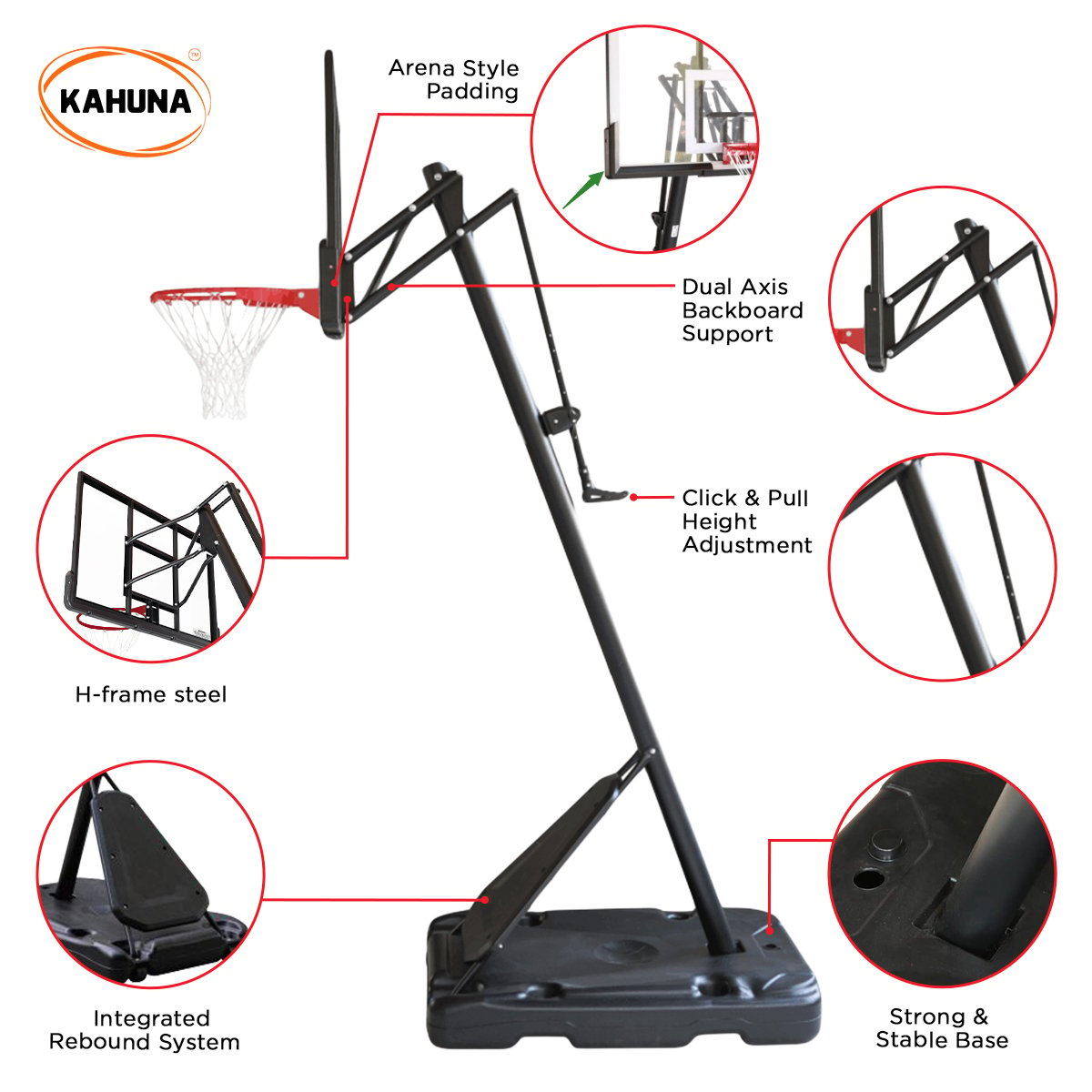 Kahuna Portable Basketball Hoop System 2.3 to 3.05m for Kids & Adults