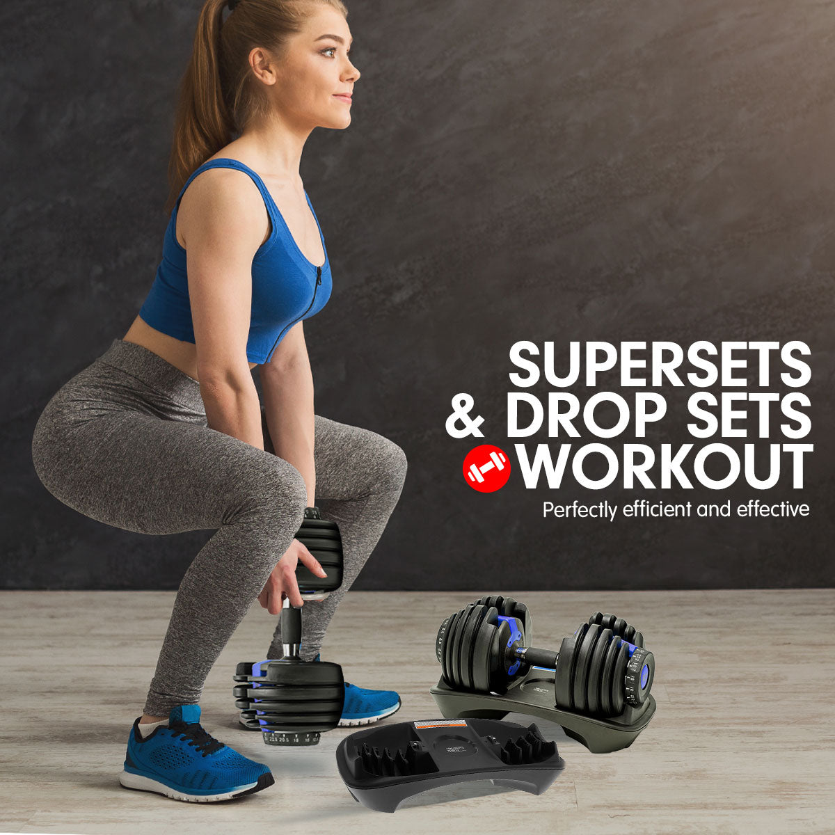 Powertrain 48KG Adjustable Dumbbell Set With Stand Blue