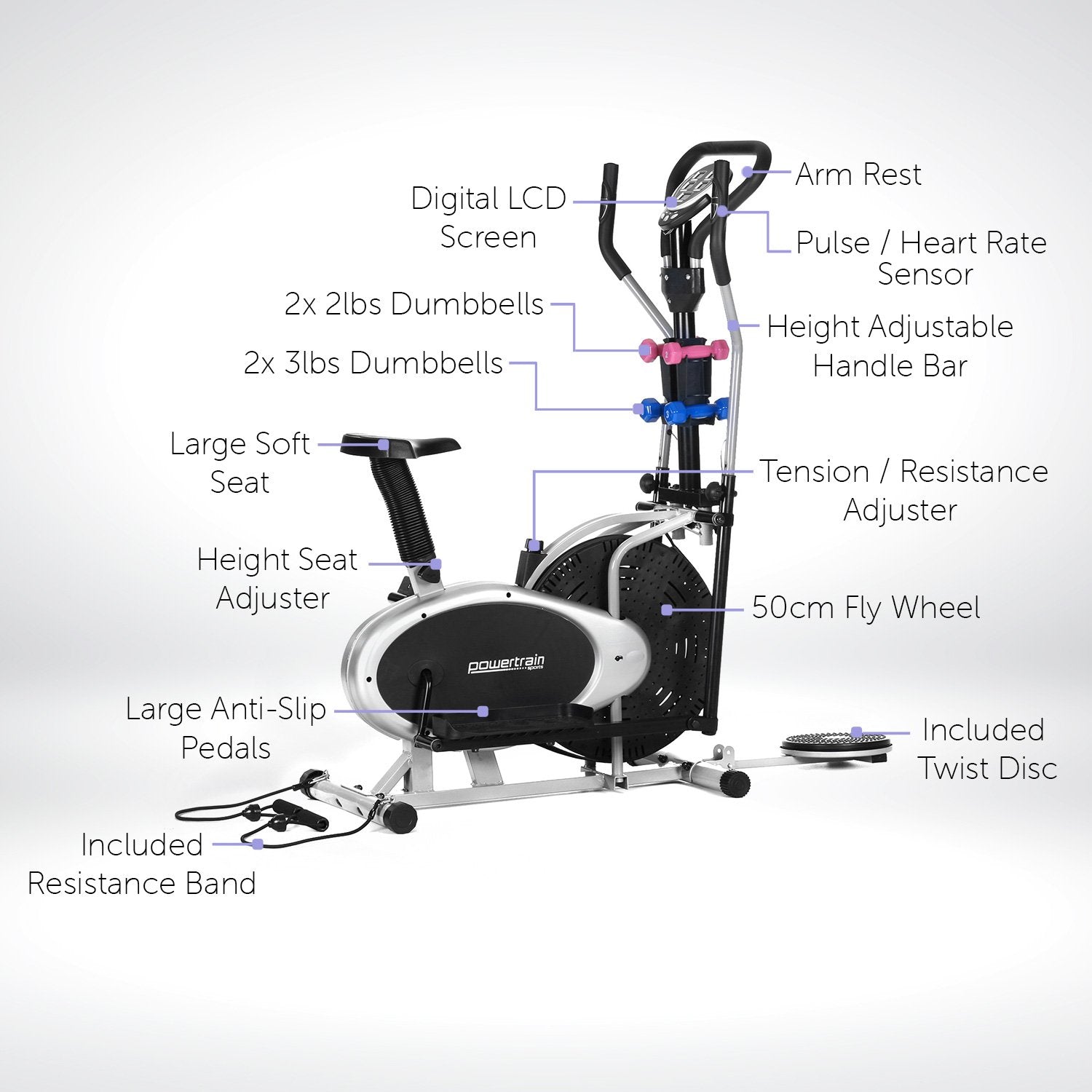 Powertrain 6-in-1 Elliptical Cross Trainer Bike with Weights and Twist Disc