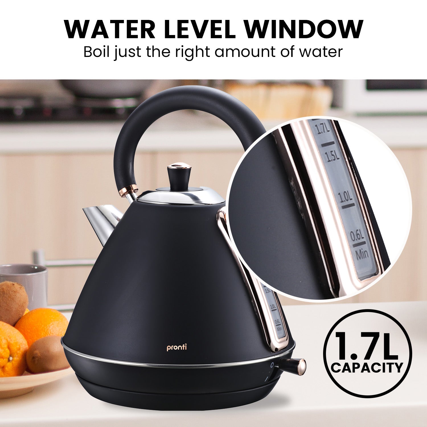 Pronti Rose Trim Collection Toaster & Kettle Bundle - Black