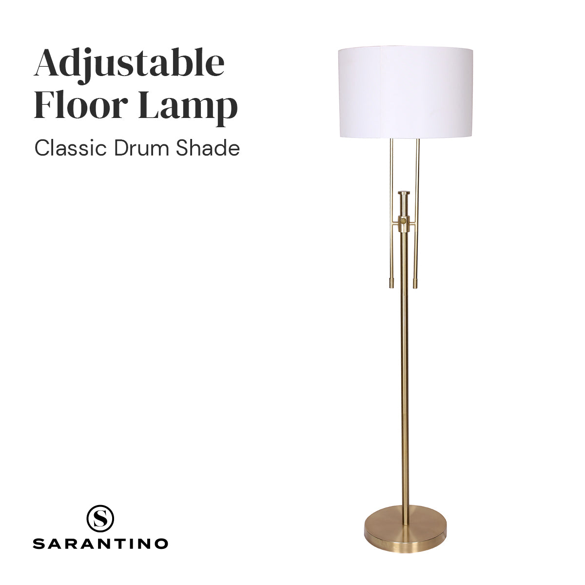 Sarantino Brushed Gold Height-Adjustable Metal Floor Lamp