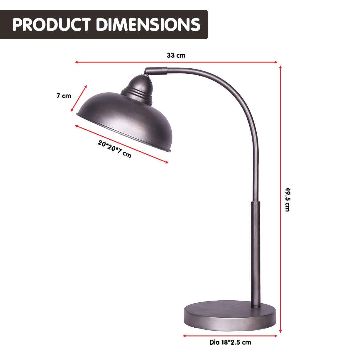 Sarantino Table Lamp Industrial Chic Adjustable Angle - Dark Grey