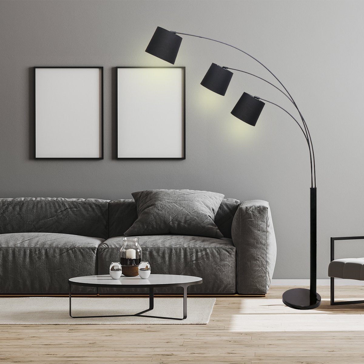 Sarantino 3-Light Arc Floor Lamp Adjustable Black 3 Shades