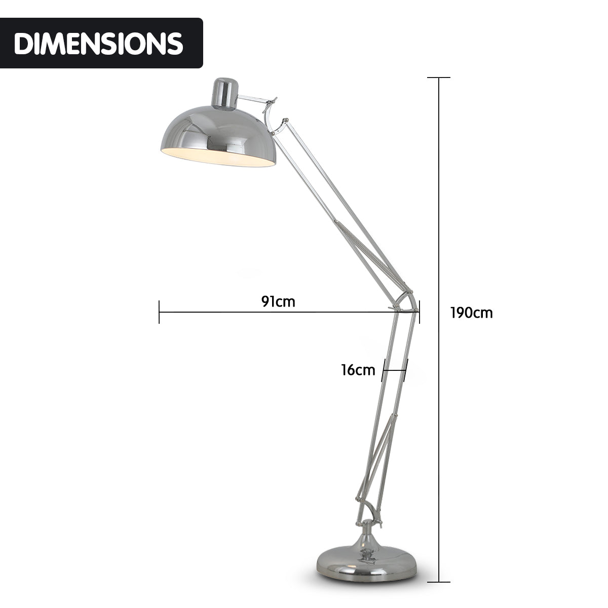 Sarantino Metal Architect Floor Lamp Shade Adjustable Height - Chrome