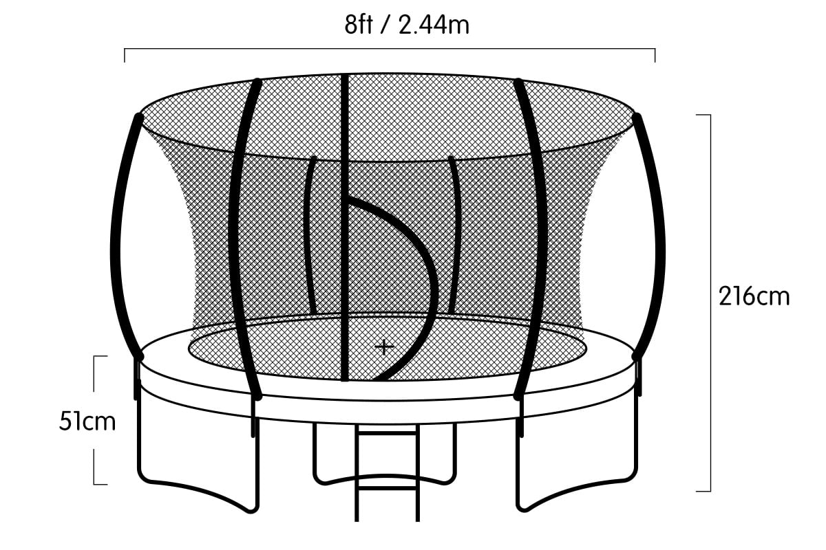 Kahuna 8ft  Trampoline Safety Net Spring Pad Cover Mat Ladder Free Basketball Set Green