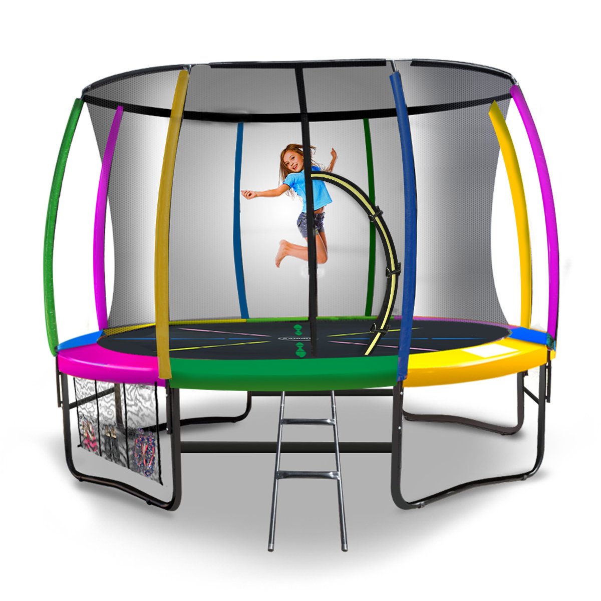 Kahuna 10ft Outdoor Trampoline Kids Children With Safety Enclosure Pad Mat Ladder - Rainbow