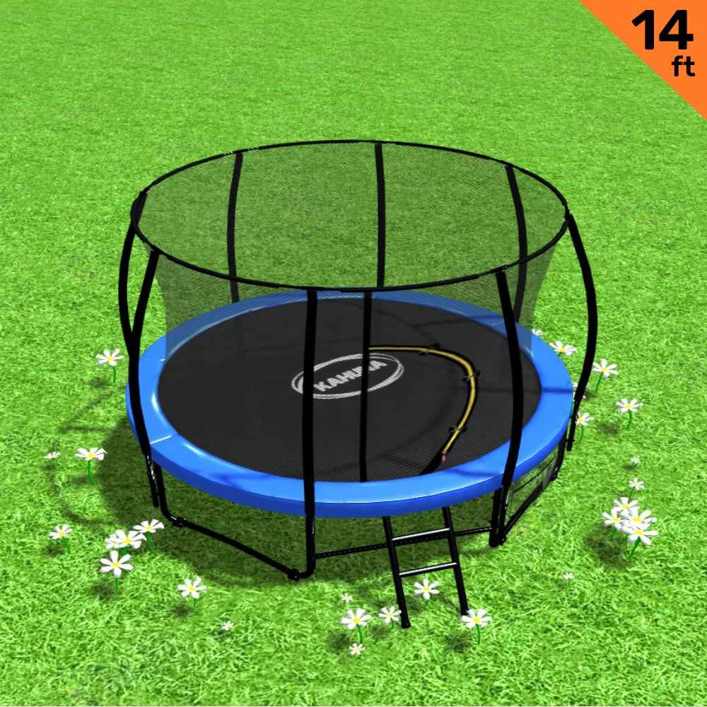 Kahuna 14ft Trampoline Free Ladder Spring Mat Net Safety Pad Cover Round Enclosure - Blue