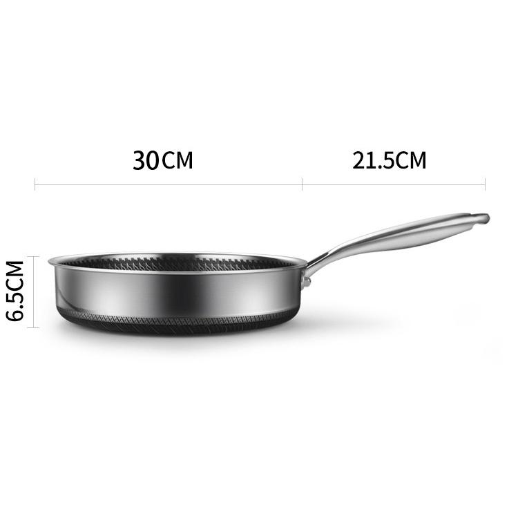 Stainless Steel Frying Pan Non-Stick Cooking Frypan Cookware 30cm Honeycomb Double Sided