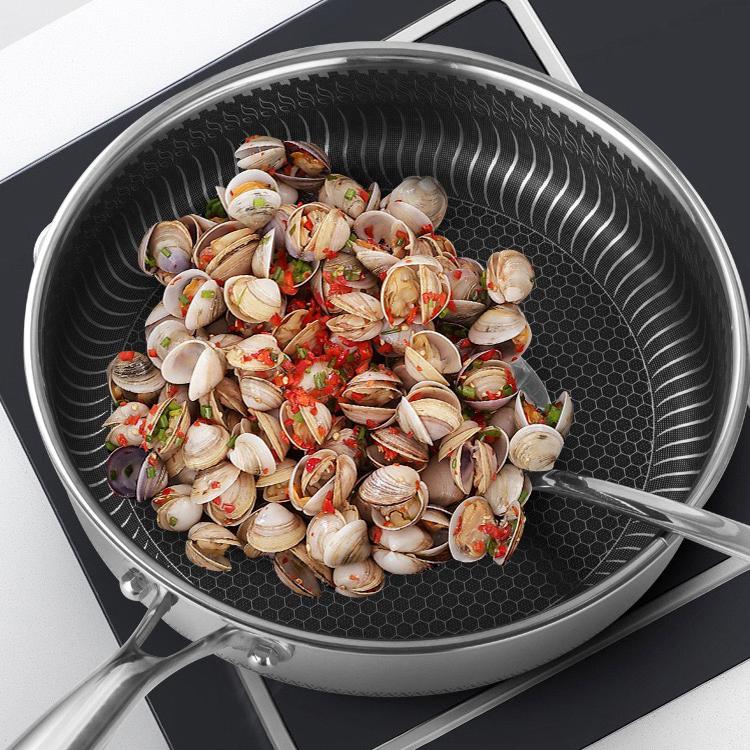 316 Stainless Steel Frying Pan Non-Stick Cooking Frypan Cookware 32cm Honeycomb Double Sided without lid