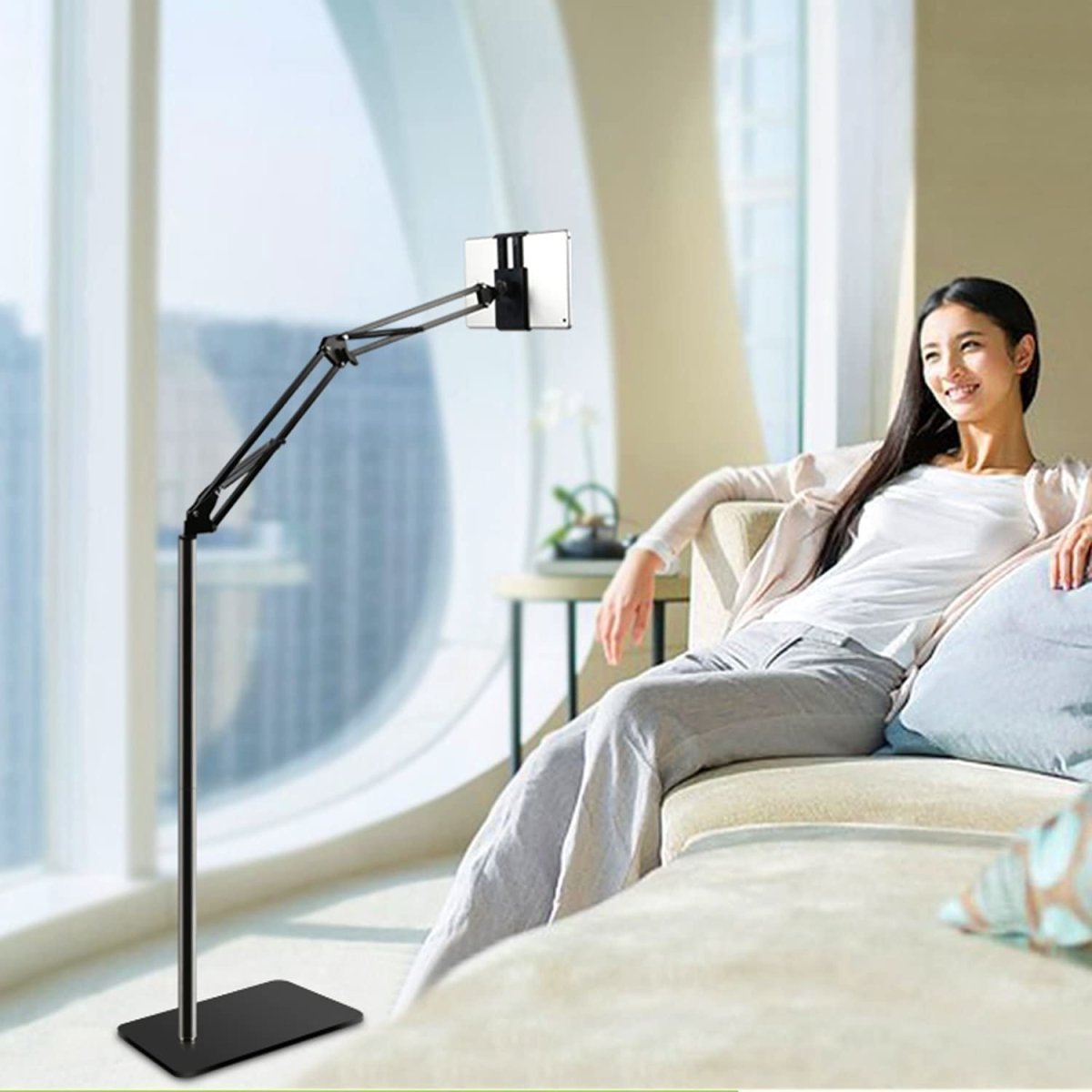 Hands Free Floor Stand Adjustable Bed Clip Holder For Tablet iPad iPhone 170cm White Black White