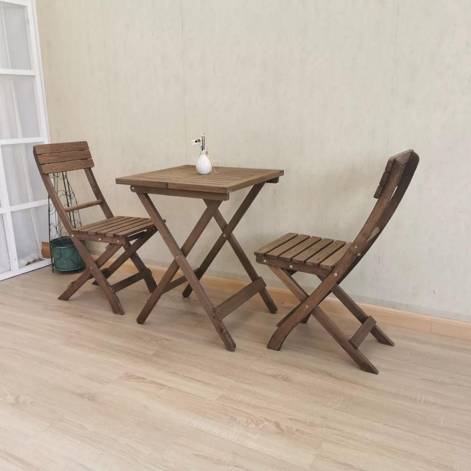 SquareTable Folding Bistro Set Solid Fir Wood Table Garden Outdoor Lounge