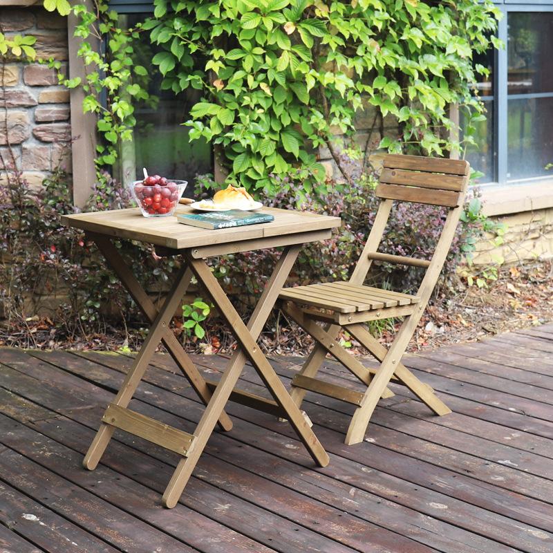 3 Piece SquareTable-Set Folding Bistro Set Solid Fir Wood Table Chair Set Garden Outdoor Lounge