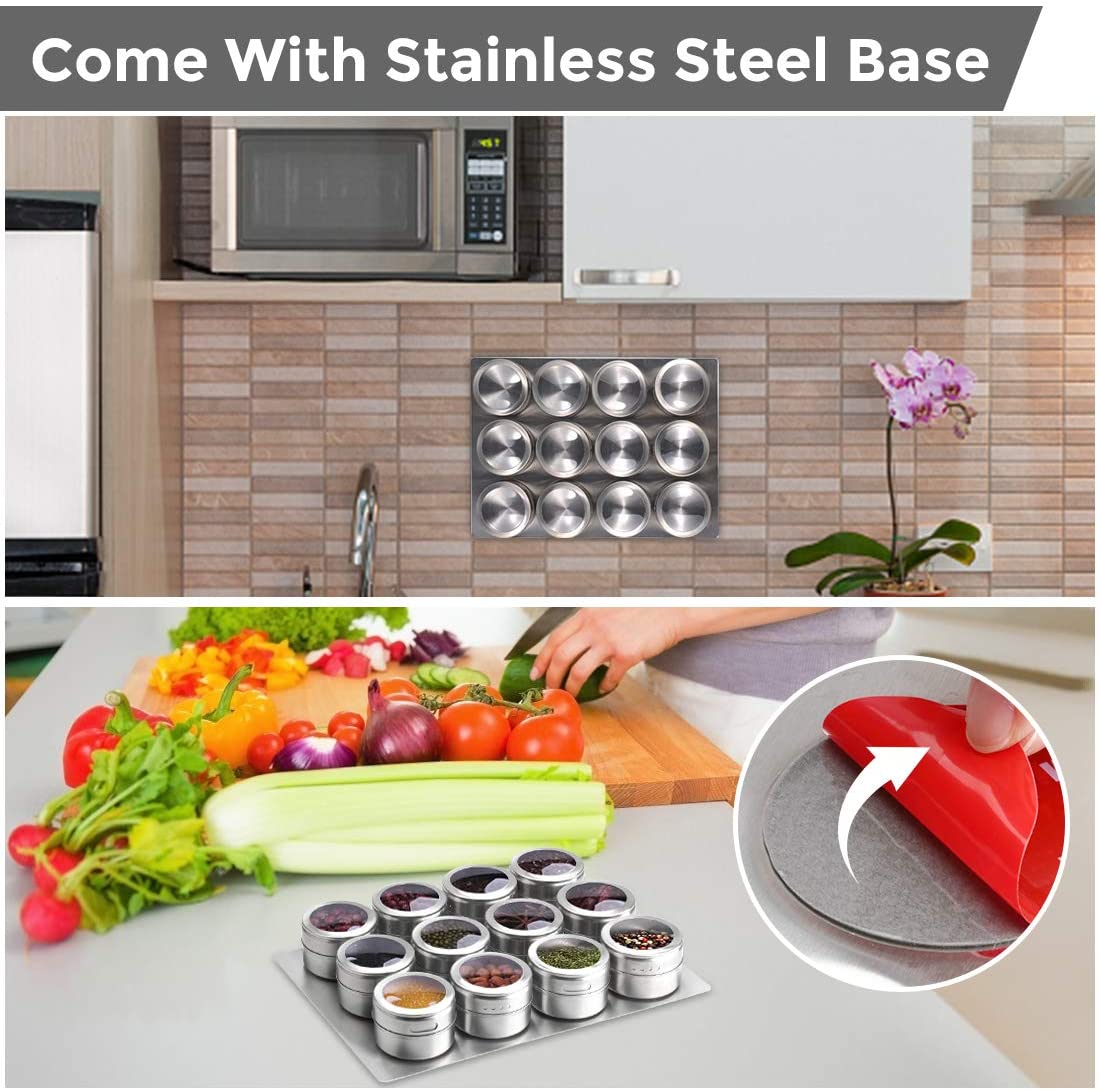 15 pcs Magnetic Spice Jars Containers Spice Tins Wall Mounted Stainless Steel Base New