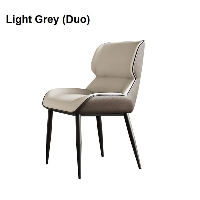 Light Grey Italian Minimal List Dining Chairs PU Retro Chair Cafe Kitchen Modern Metal Legs x2