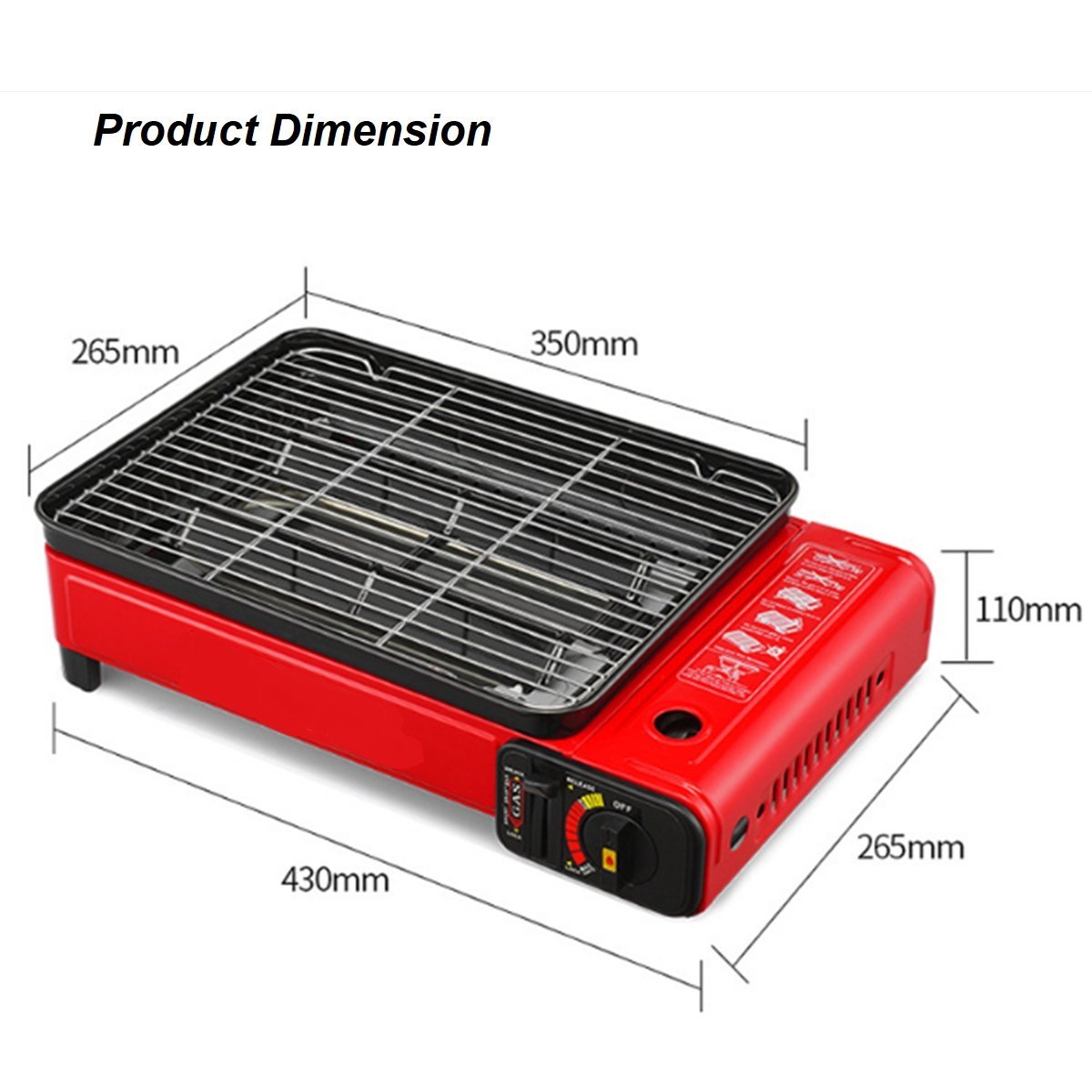 Portable Gas Stove Burner Butane BBQ Camping Gas Cooker With Non Stick Plate Orange without Fish Pan and Lid