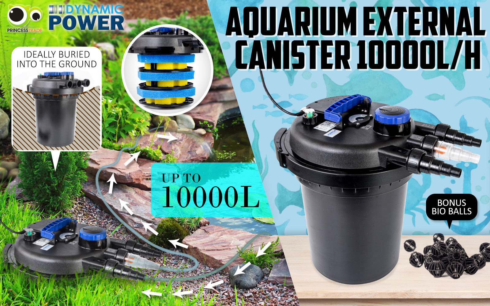 Dynamic Power Aquarium Garden UV Light Pond Filter Set 10000L/H