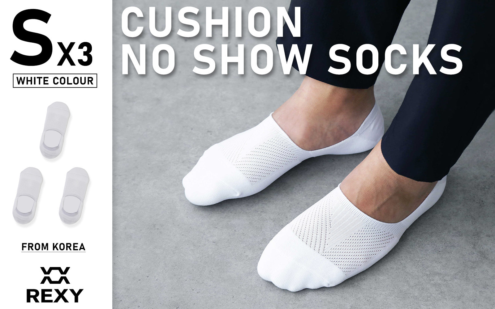 Rexy 3 Pack Small White Cushion No Show Ankle Socks Non-Slip Breathable