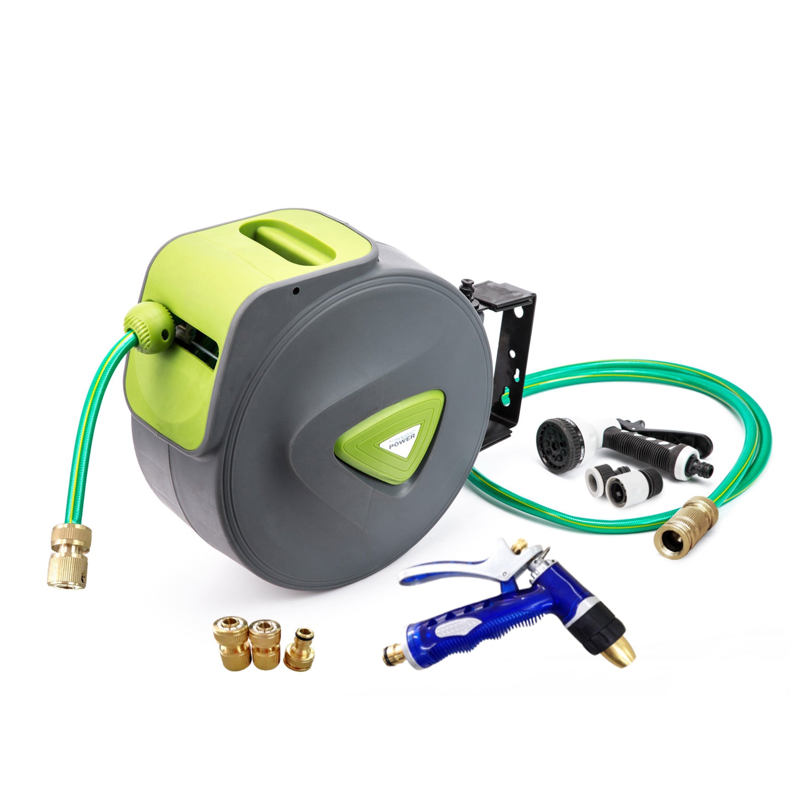 Dynamic Power Garden Water Hose 30M Retractable Rewind Reel + Brass Gun