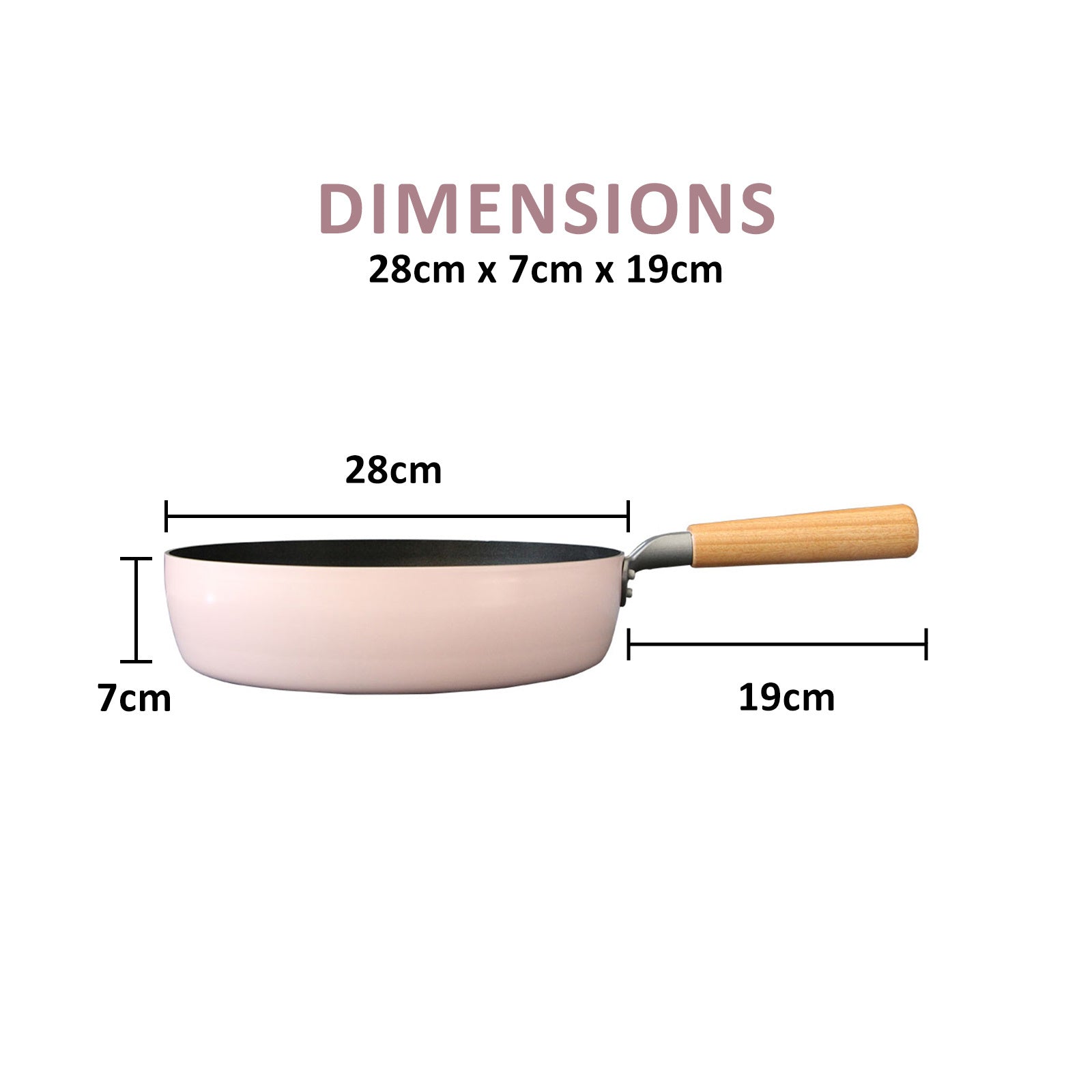 Fanjini Round 28cm Pink Stone Frypan Frying Pan Non-Stick Induction Ceramic Wood