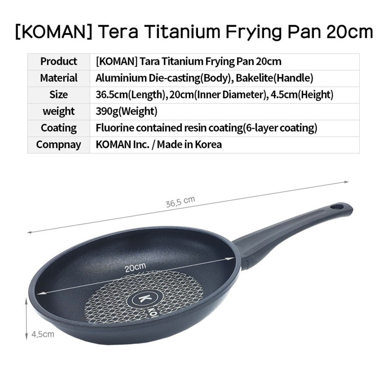 KOMAN 20cm Titanium Coating Frying Pan  Non-Stick