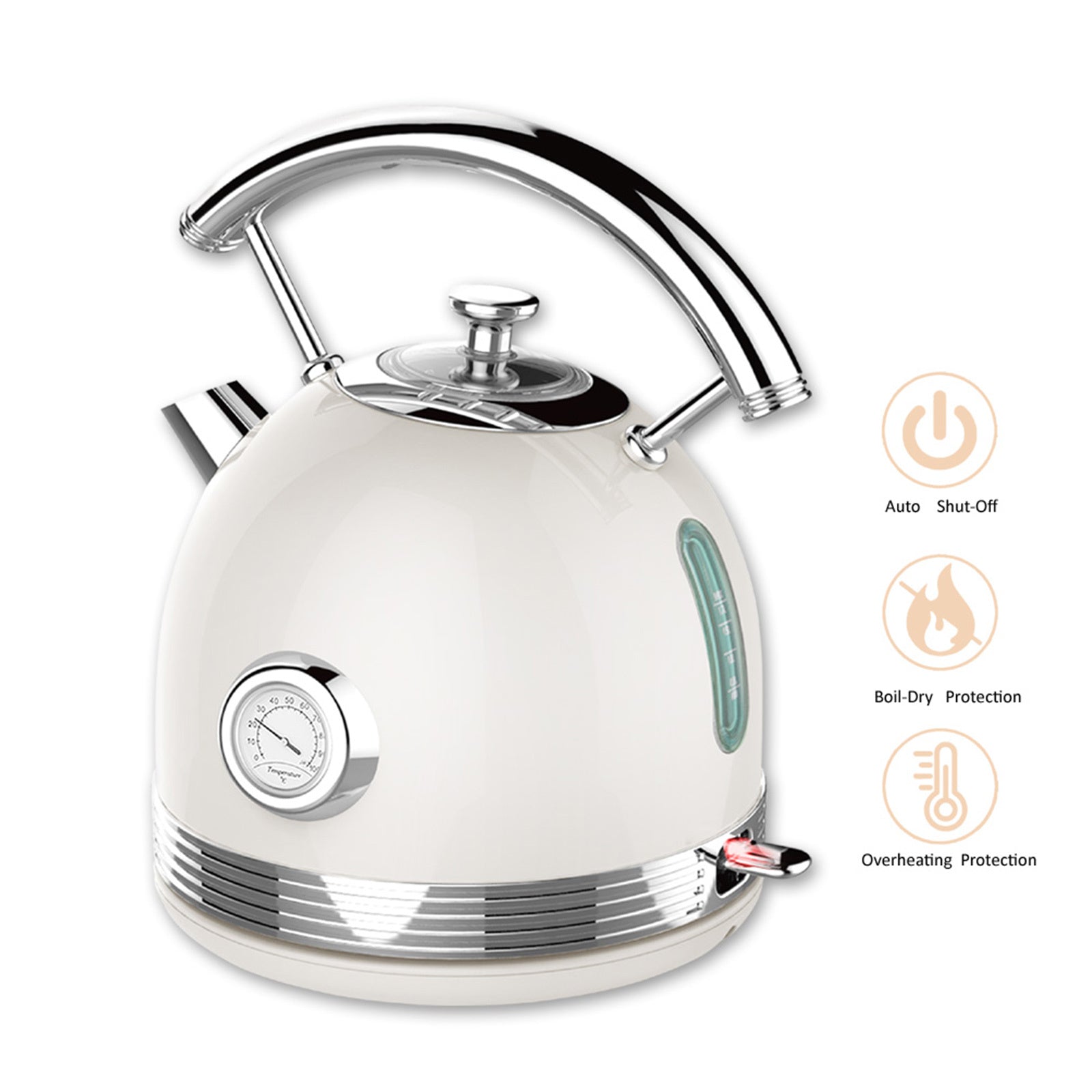 PHILEX 1.7 Off-White Electric Kettle Boiler Stainless Steel Retro