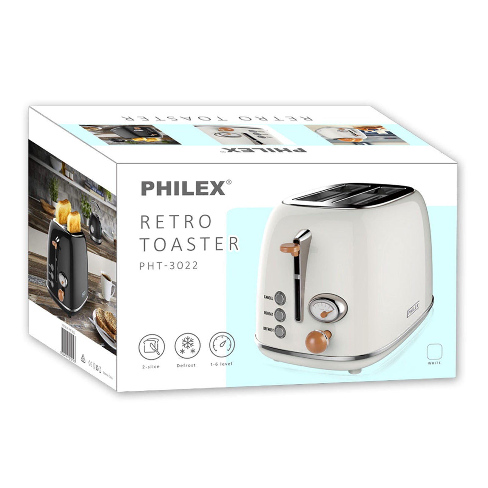 PHILEX 2-Slice Off-White Toaster Bread Reheat Retro