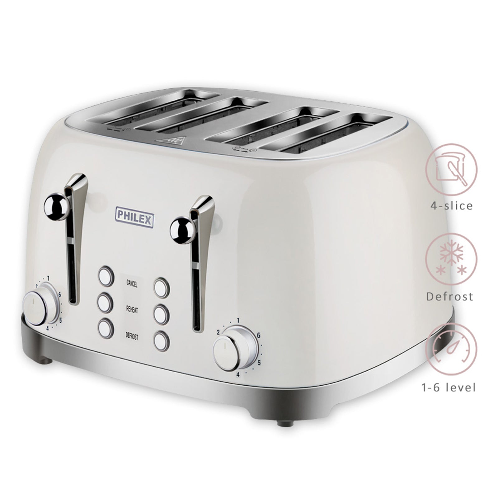 PHILEX 4-Slice Off-White Toaster Bread Reheat Retro