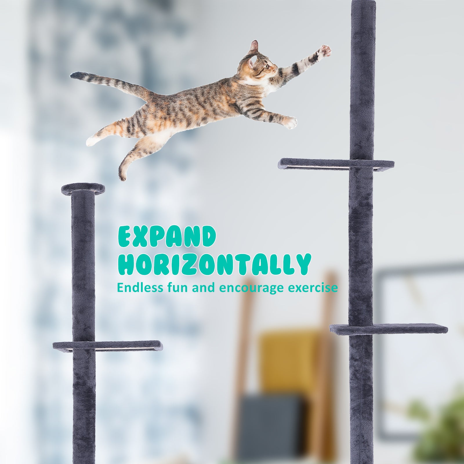 Paw Mate 278cm Grey Cat Tree PILLAR Scratcher Adjustable Floor to Ceiling Condo Tower