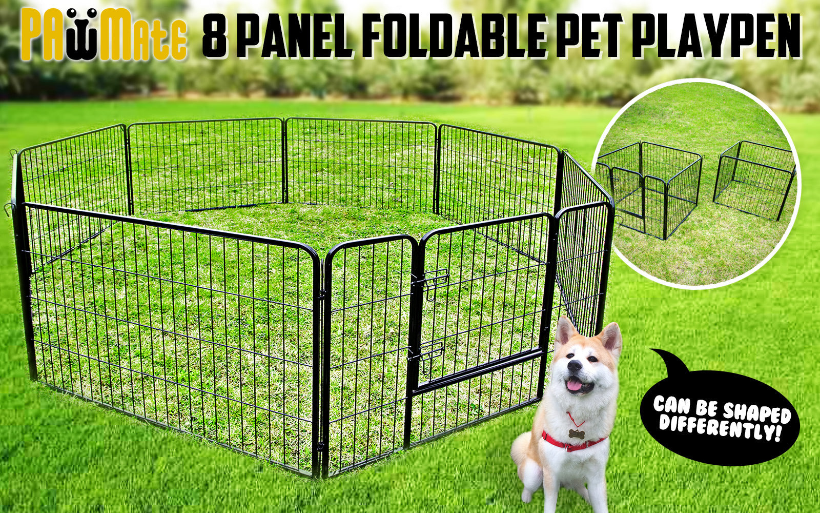 Paw Mate Pet Playpen Heavy Duty 31in 8 Panel Foldable Dog Exercise Enclosure Fence Cage