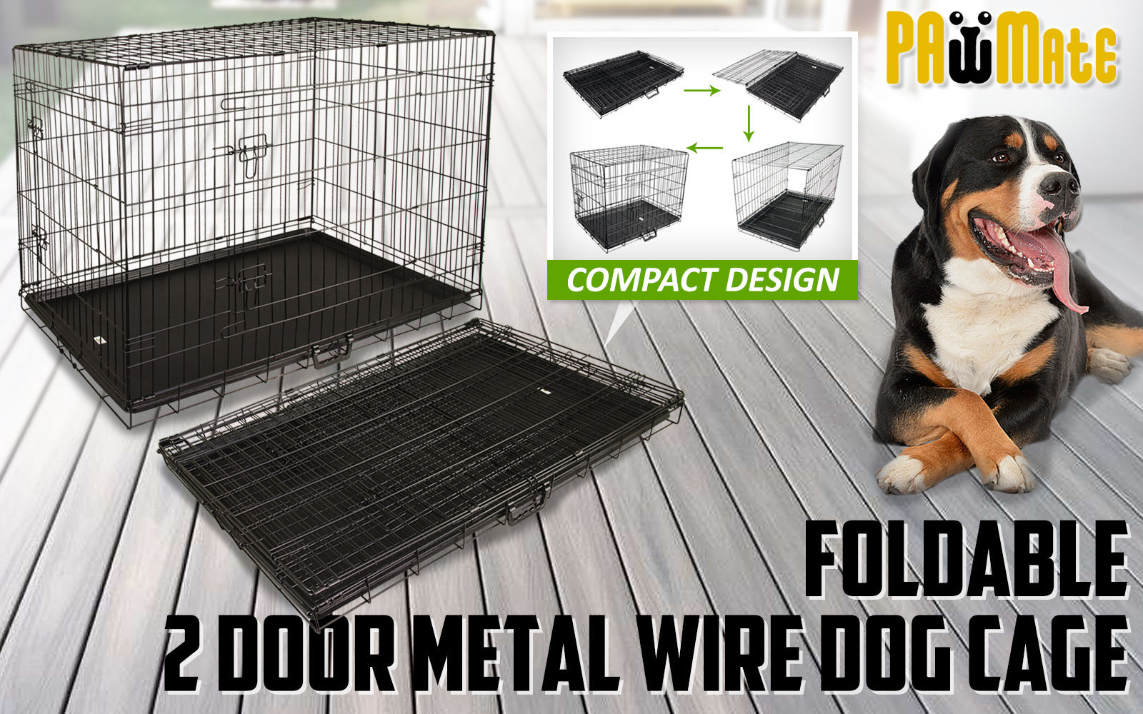 Paw Mate Wire Dog Cage Foldable Crate Kennel 30in with Tray