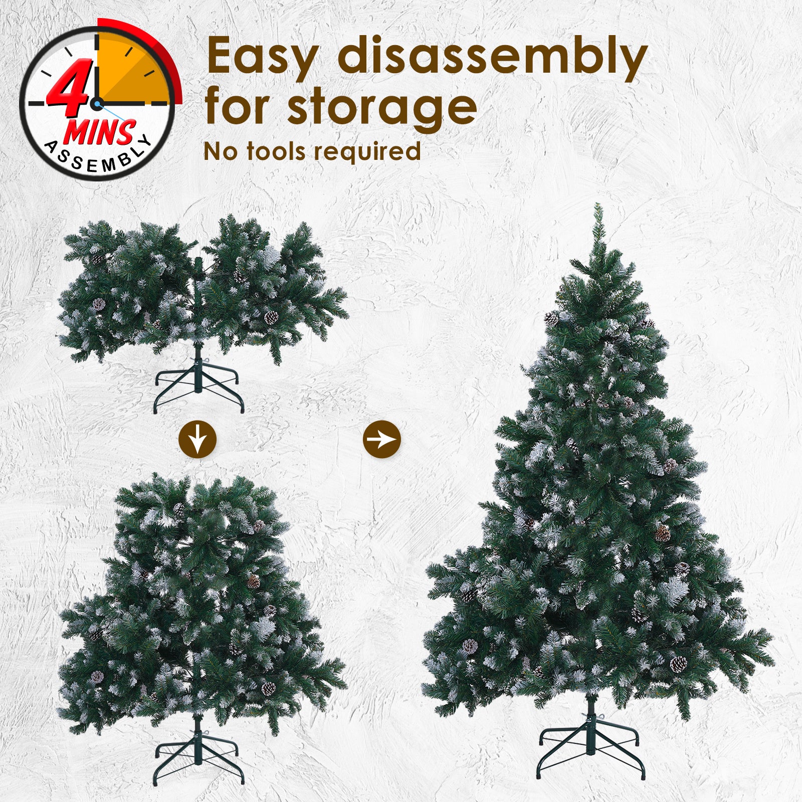 Home Ready 5Ft 150cm 720 tips Green Snowy Christmas Tree Xmas Pine Cones + Bauble Balls