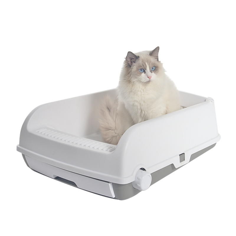 YES4PETS Large Cat Litter Tray Box Kitty Toilet with Rack Scoop & Drawer-Style Cleaning Box White