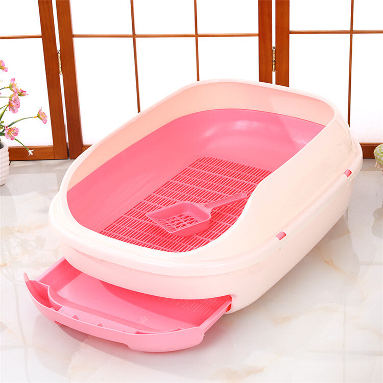 YES4PETS Large Portable Cat Toilet Litter Box Tray with Scoop and Grid Tray-Pink