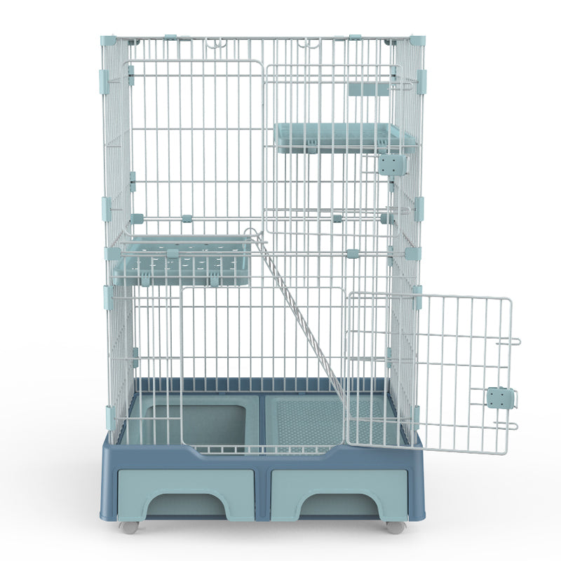 YES4PETS 134 cm Blue Pet 3 Level Cat Cage House With Litter Tray And Storage Box