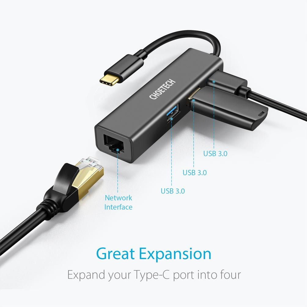 CHOETECH HUB-U02 USB-C To Ethernet Hub