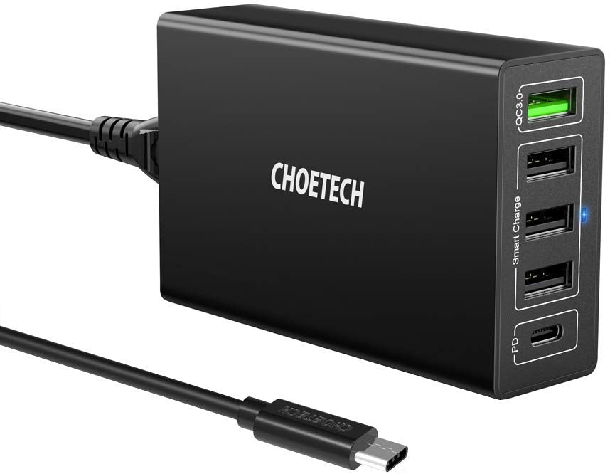 CHOETECH Q34U2Q 5-Port 60W PD Charger with 30W Power Delivery and 18W Quick Charge 3.0