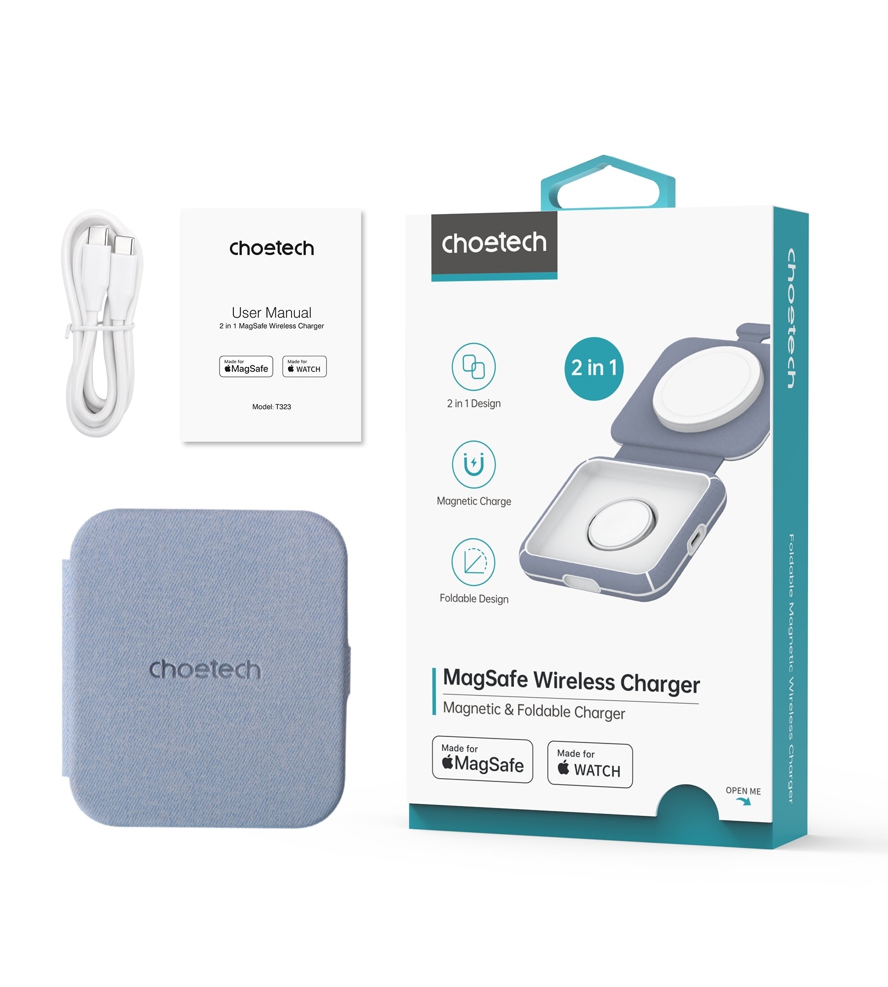 CHOETECH T323 2-in-1 Magsafe&MFI Wireless Charger