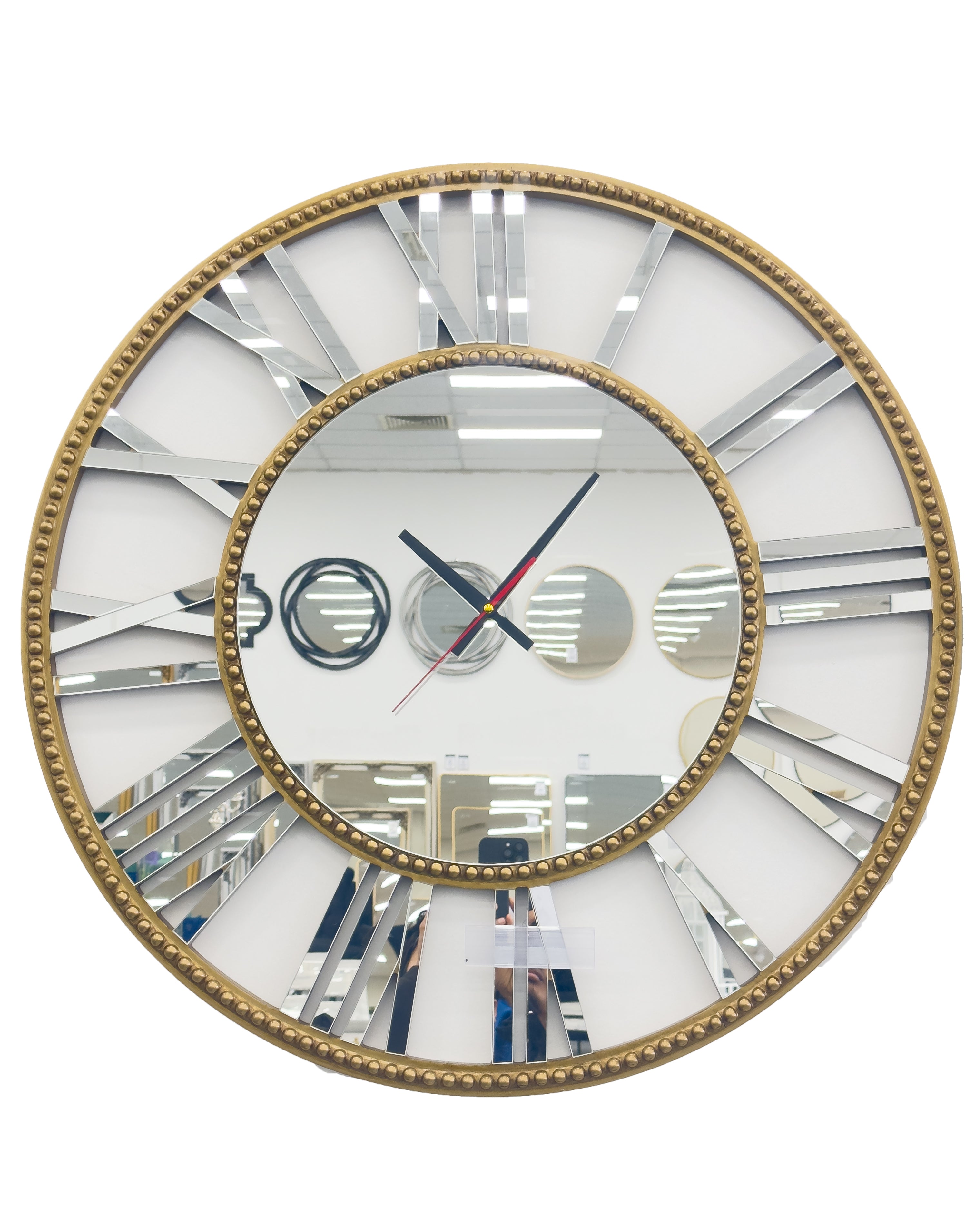 Decorative Beaded Mirrored Clock- Gold Beaded 75cm