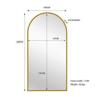 Gold Metal Arch Mirror  - X Large 100cm x 200cm