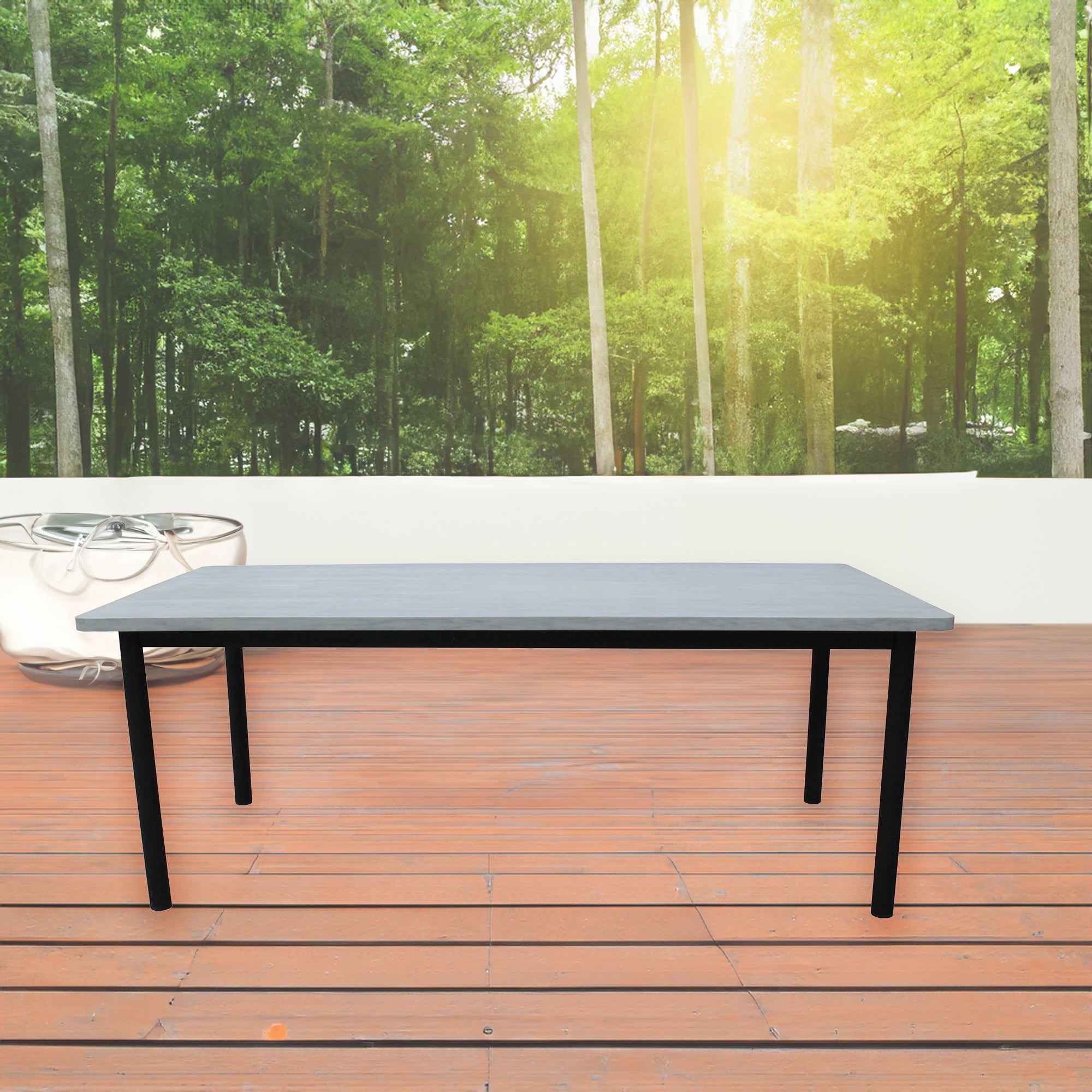 Lara 240cm 8 Seater Outdoor Dining Table Glass Concrete Top