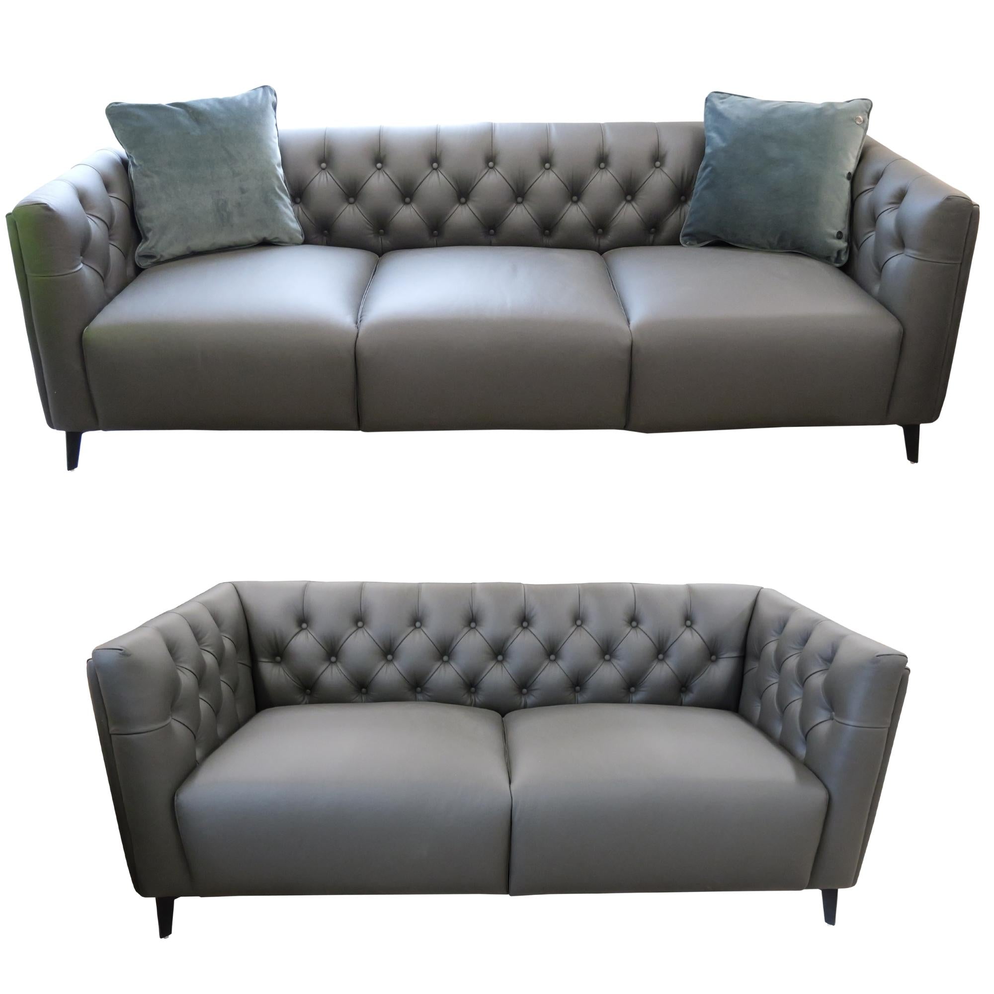 Luxe 2pc Genuine Forli Leather Sofa Set 2.5-3.5 Seater  Lounge Couch -Dark Grey