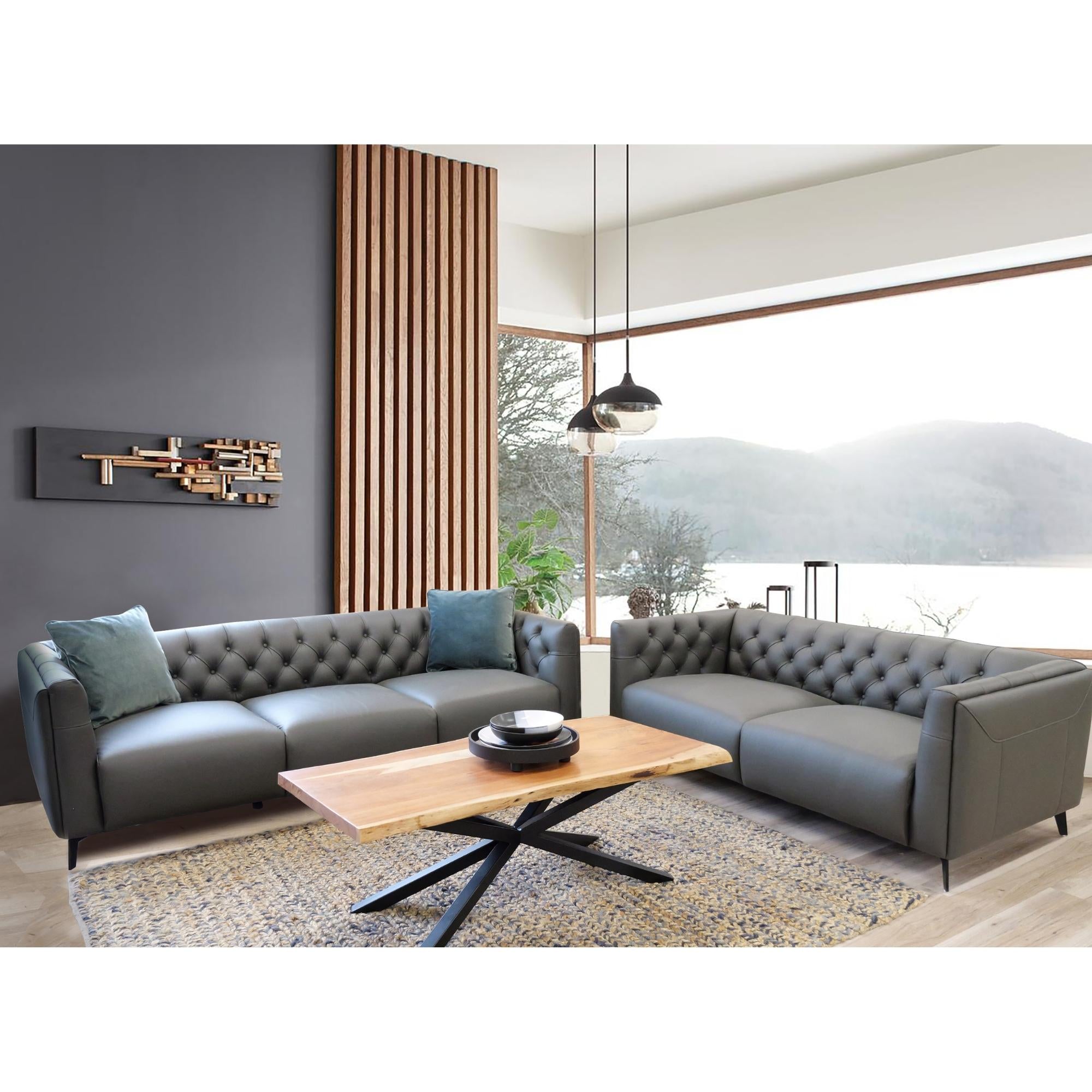 Luxe Genuine Forli Leather Sofa 3.5 Seater Upholstered Lounge Couch - Dark Grey