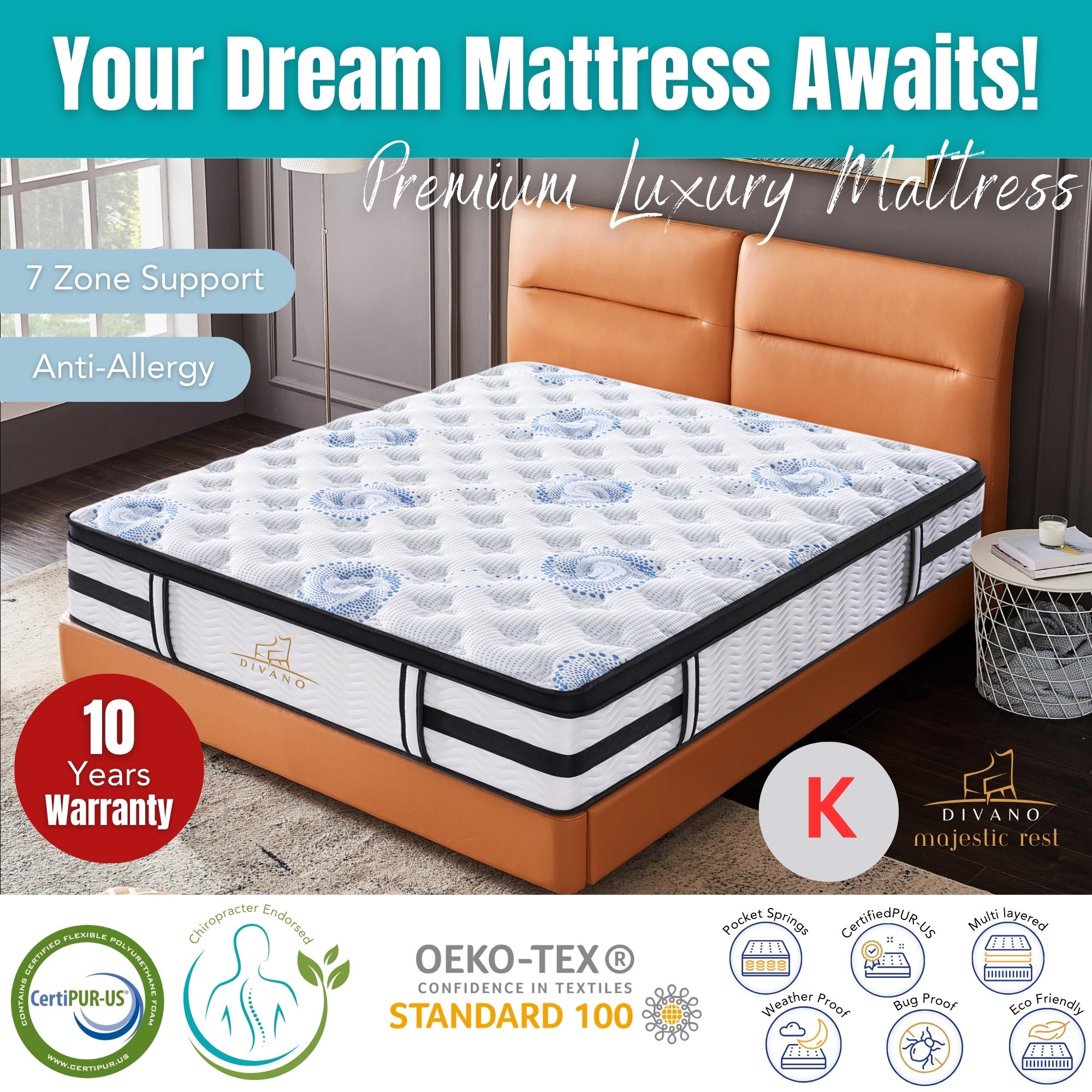 Majestic Rest King Size 7 Zones Luxury Premium Firm Pocket Spring 34cm Mattress