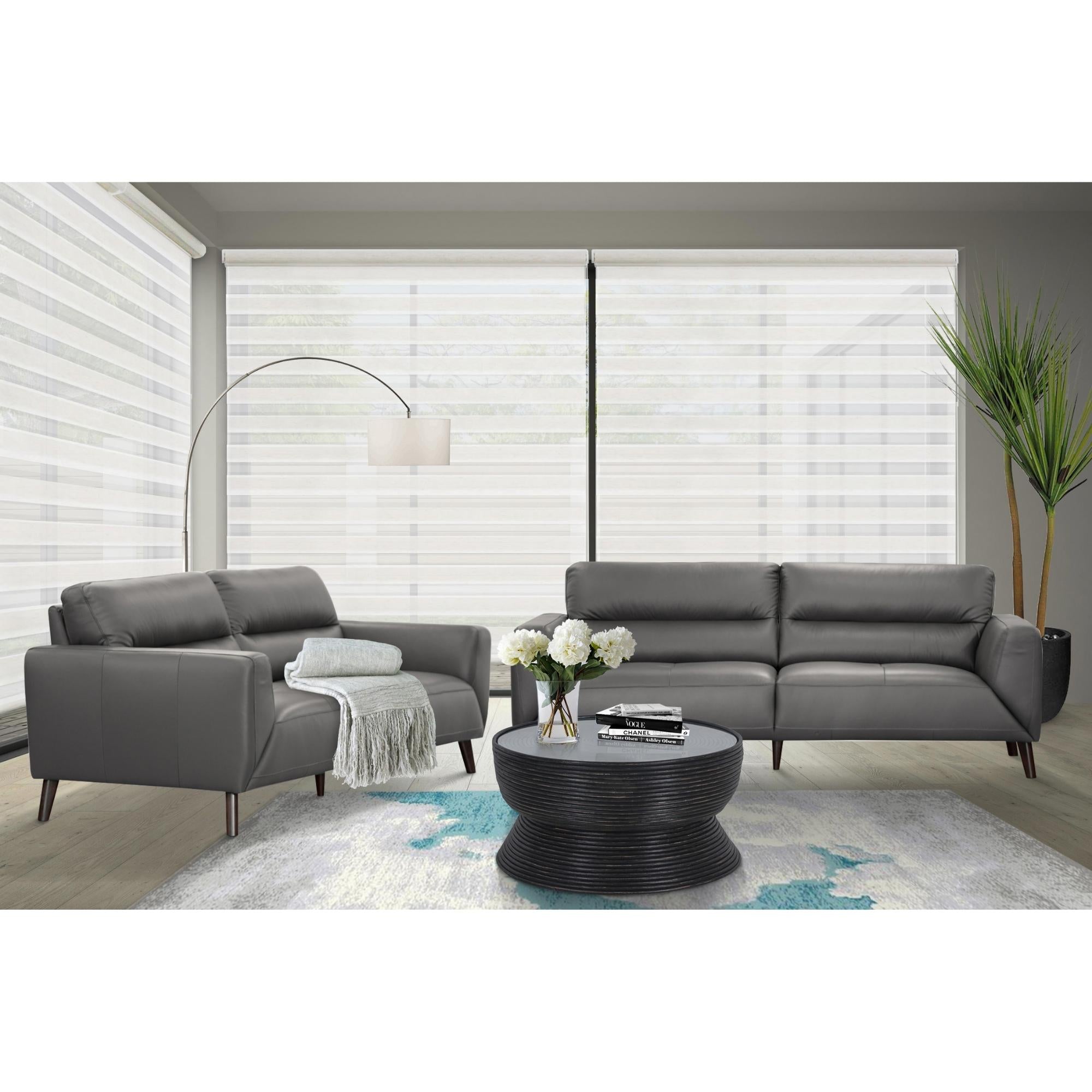 Downy  Genuine Leather Sofa Set 3 + 2 Seater Upholstered Lounge Couch - Gunmetal