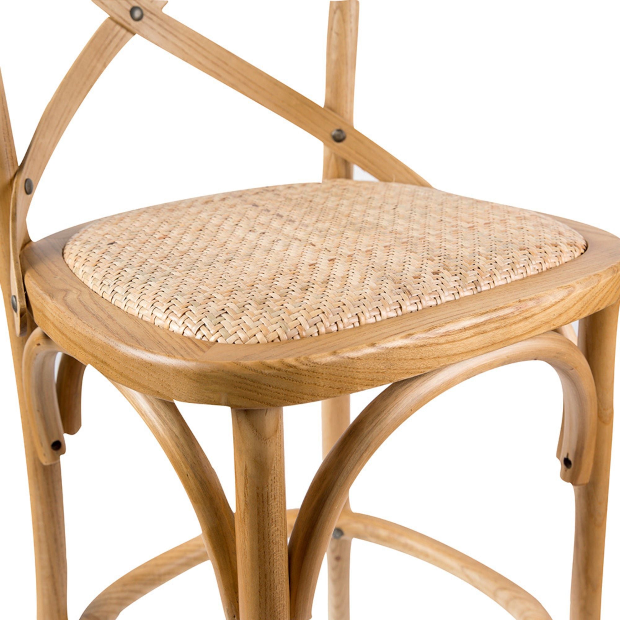 Aster 2pc Crossback Bar Stools Dining Chair Solid Birch Timber Rattan Seat - Oak