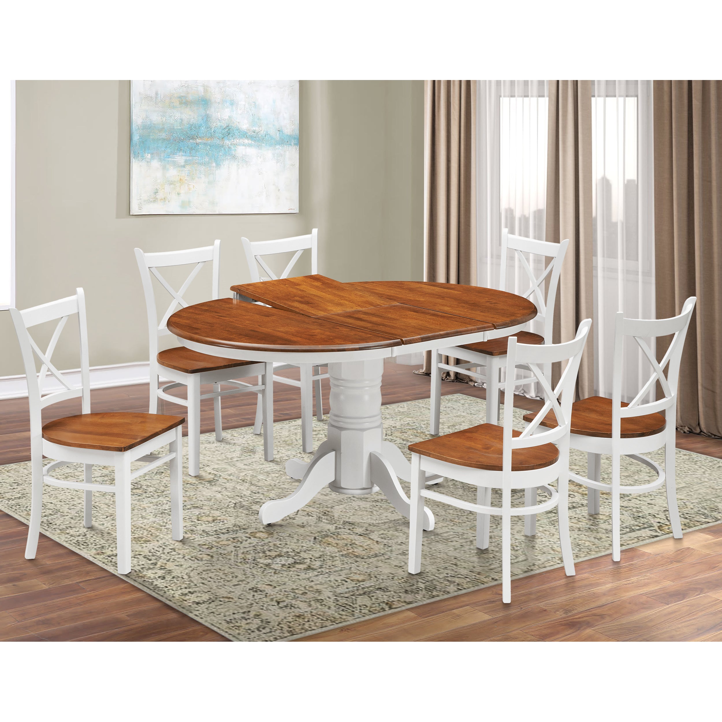 Lupin 7pc Dining Set 150cm Extendable Pedestral Table 4 Timber Chair - White Oak