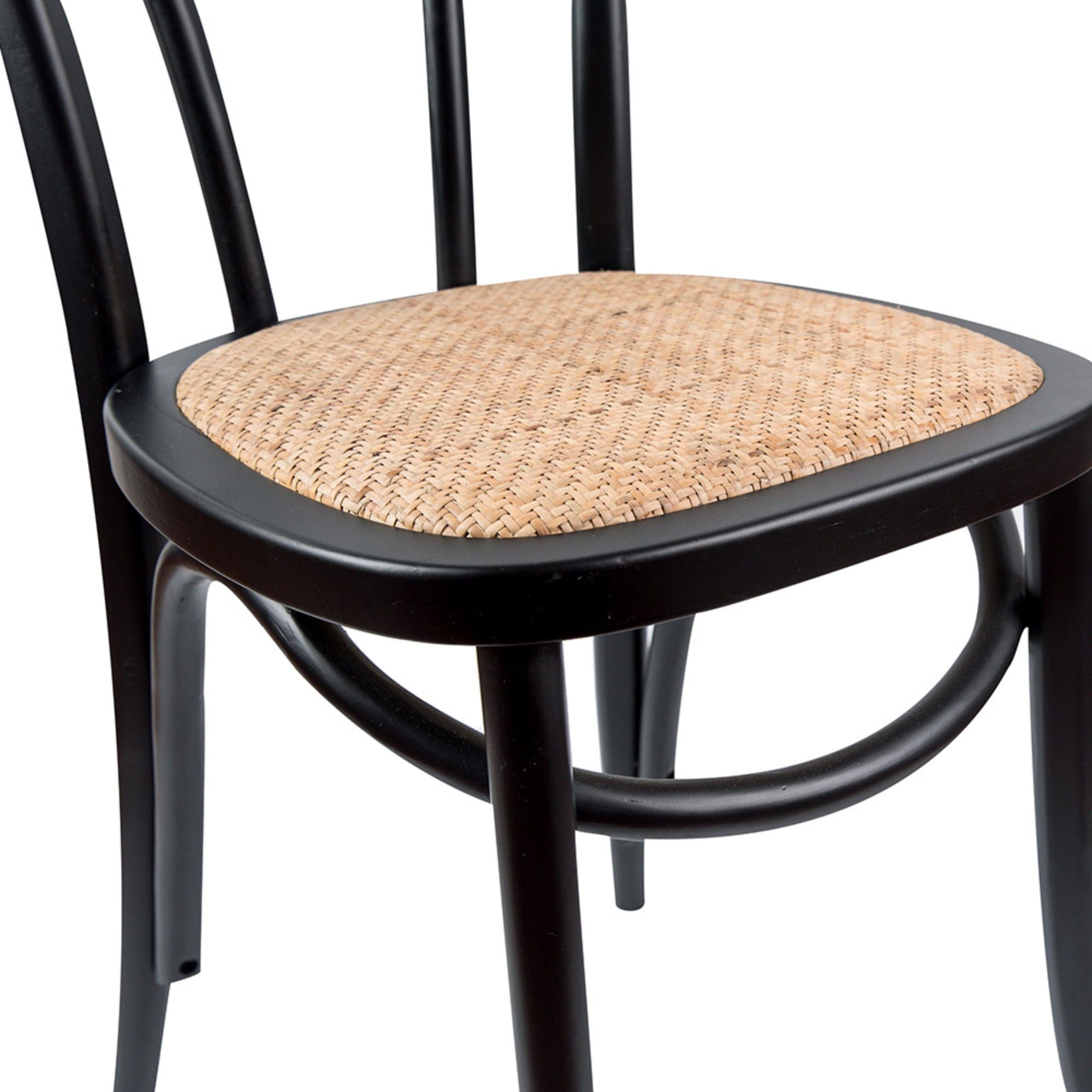 Azalea Arched Back Dining Chair 6 Set Solid Elm Timber Wood Rattan Seat - Black